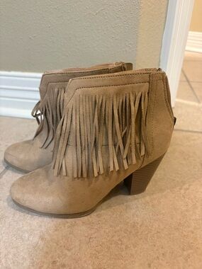 Soda Tan Suede Fringe Ankle Boots